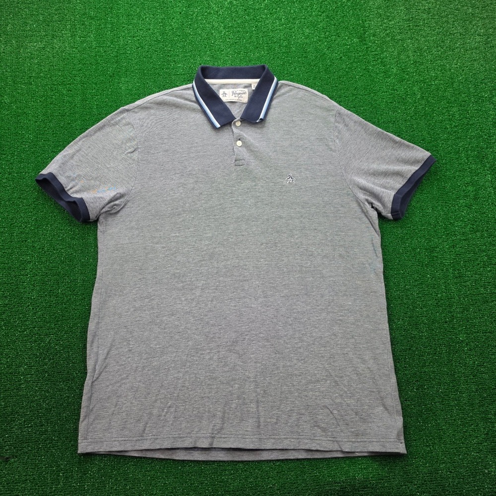 Original Penguin by Munsingwear Heritage Pique Polo Shirt Mens XL Gray Blue Golf